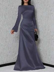 SHEIN Tall 女士喇叭袖美人鱼连衣裙 - 深灰色 - 查看 4