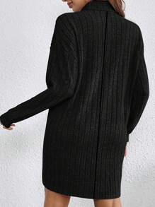 SHEIN CURVE+ 大码黑色高领落肩紧身长袖连衣裙