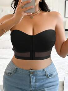 SHEIN 1pc Front Closure Wireless Plus Size Bra - Black - View 3