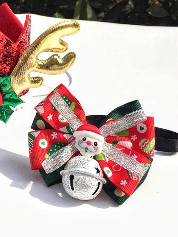 PETSIN 1pc Christmas Pet Collar, Dog/Cat Holiday Bowtie, Pet Christmas Party Decor Bow Tie & Big Bell, Christmas Pet Gift