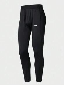 Manfinity Sport Corelite Boyfriend Style Men's Minimalist Breathable Letter Print Elastic Tight Fit Sports Leggings