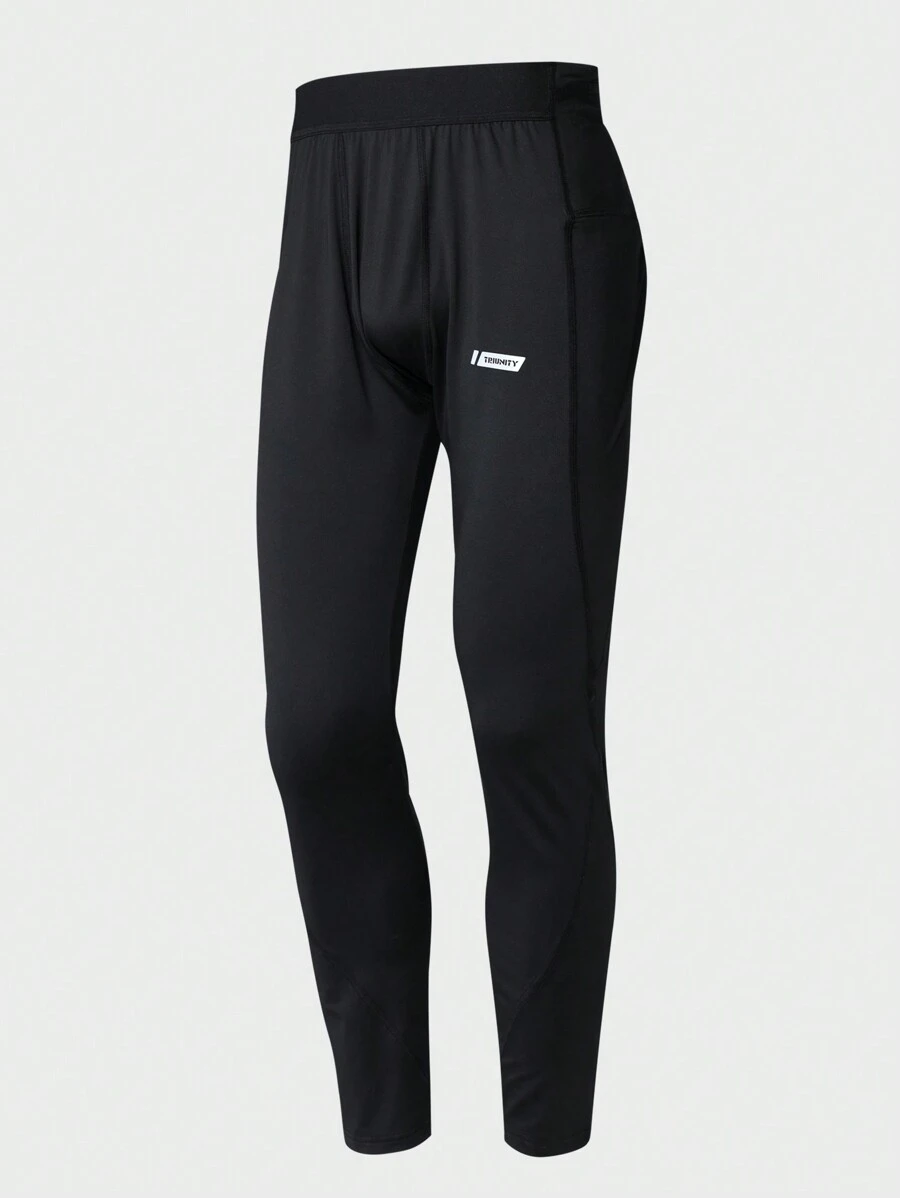 Manfinity Sport Corelite Boyfriend Style Men's Minimalist Breathable Letter Print Elastic Tight Fit Sports Leggings