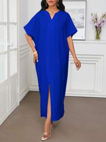 SHEIN Lady Spring And Summer Casual Elegant Work Small Size  Short Sleeves Kaftan Dress Abayas Tunic Dress Women Dresses - Royal Blue - View 6