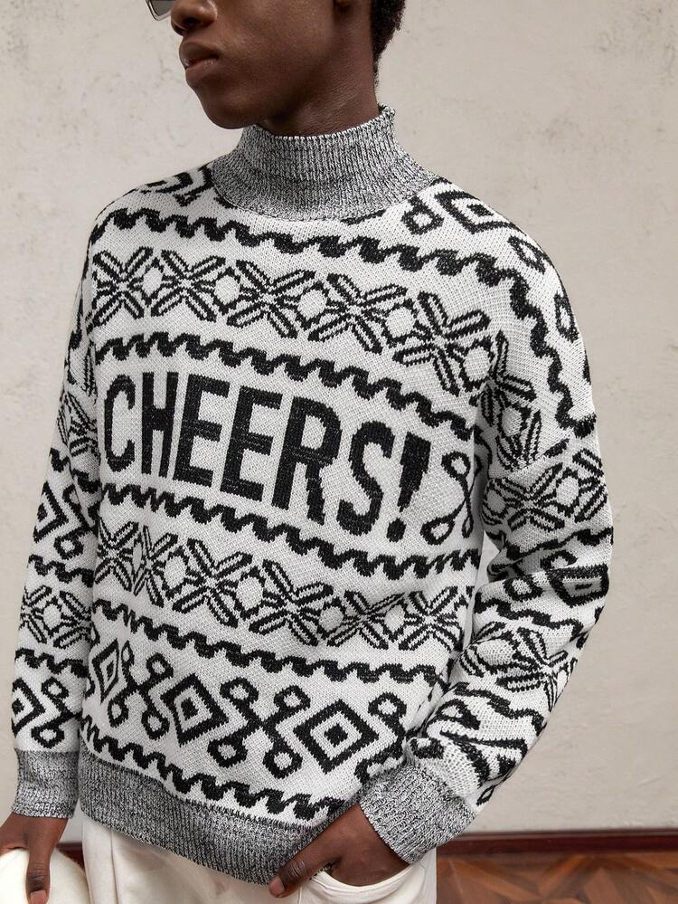 1個 メンズ ゆったりニットクルーネック ドロップショルダー クリスマスセーター