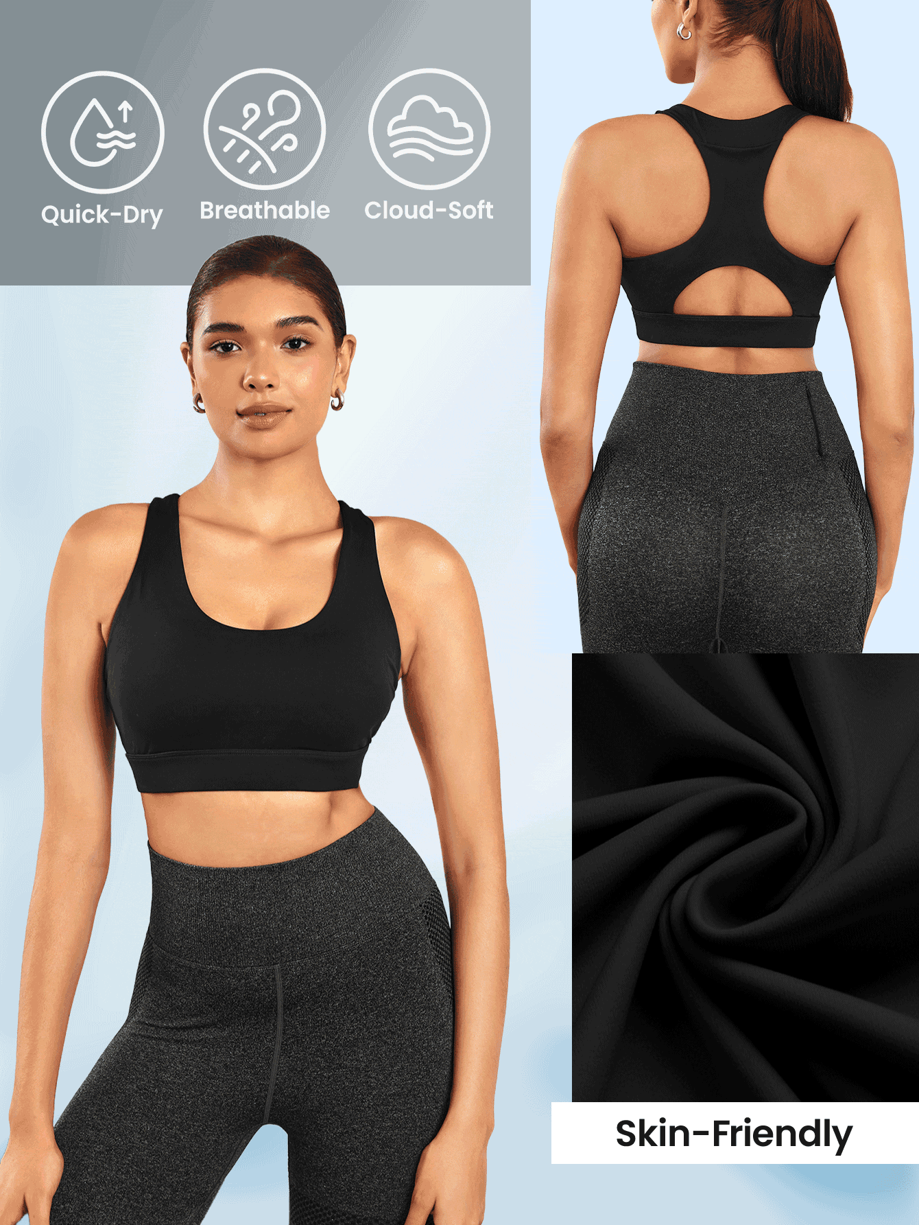 SHEIN Sports Sujetador deportivo de halter con espalda hueca y unicolor para mujeres - Negro - Añade 4