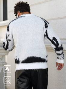 Manfinity Hypemode Men's Round Neck Long Sleeve Graphic Detail Casual Sweater - White - View 2