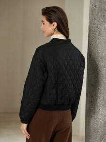 SHEIN Privé 女士时尚优质绗缝轻便短款夹棉外套冬季 - 黑色 - 查看 6