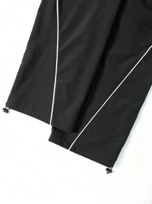 Manfinity Campus Court Aesthetic Post--Men Contrast Color Trimmed Drawstring Pocket Casual Loose Pants, Fall