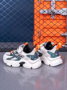 Low Top Teens Boys' Fashion Chunky Sneakers, Contrast Color Design, Adjustable Hook & Loop Closure, Easy To Wear, Suitable For Everyday, Campus, Student, Autumn/Winter - Multicolor - View 9