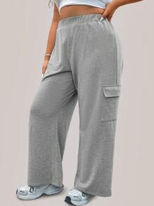 SHEIN LUNE Quần dài thường ngày màu trơn cỡ lớn cho nữ, mặc hàng ngày mùa thu/đông - Nhiều màu - Xem 4