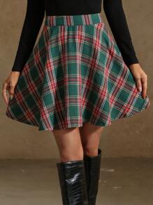 SHEIN Clasi Chân váy xòe kẻ caro cho nữ - màu xanh lá - Xem 5