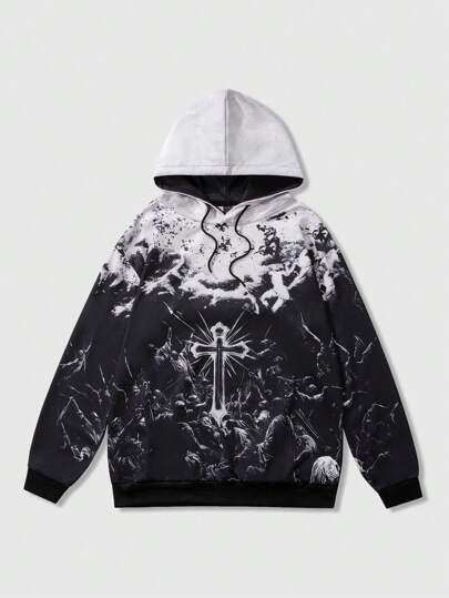 Street Life Men's Graphic Print Casual Pullover Hoodie, Long Sleeve