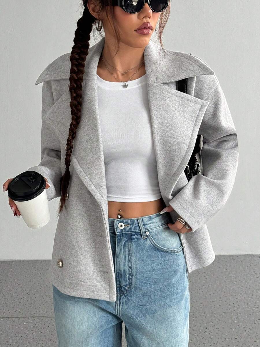 Flirla Women's Solid Color Front Button Long Sleeve Lapel Neck Minimalist Blouse, Casual Everyday Wear - Apricot - View 1