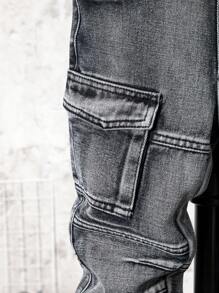 SHEIN Young Boy Casual Straight Washed Denim Jeans - Grey - View 7