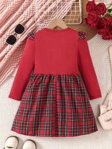 Young Girl' Heart Embroidery Ruffled Plaid Christmas Dress - Red - View 2