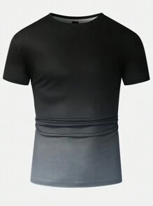 Manfinity Homme 男士圆领短袖渐变色简约 T 恤，休闲日常穿着 - 彩色 - 查看 4