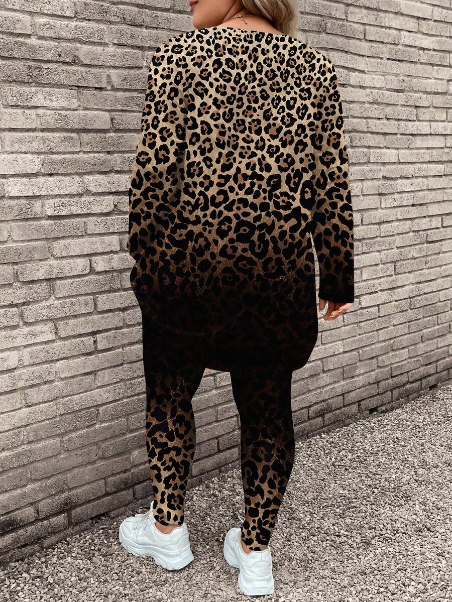 SHEIN LUNE 2pcs/Set Plus Size Women Casual Long Sleeve TShirt And Yoga