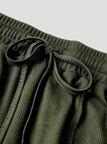 Franclia 2pcs Setelan Wanita Musim Gugur Warna Polos Kerah Persegi Lengan Panjang Bodysuit dan Celana Lebar, Set Pakaian Kasual Longgar untuk Musim Gugur - Hijau Tentara - View 6