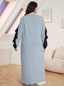 Mulvari Plus Size Women Bow Decor Contrast Color Ruffle Sleeve Sweatshirt Dress, Autumn