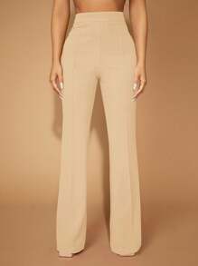SHEIN SXY Pantalones rectos de unicolor con cremallera, adecuados para el día a día, talla grande