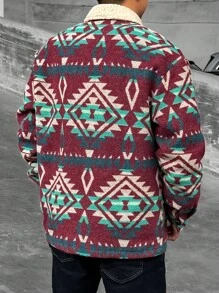 Manfinity LEGND 1pc Men's Furry Lapel Geometric Pattern Jacket - Multicolor - View 2