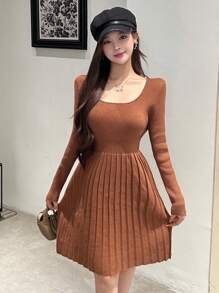 DAZY Váy len dệt kim dài tay cho nữ, Quần áo thu/đông, mùa thu cho nữ - màu nâu - Xem 8