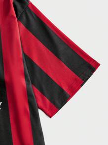 Manfinity VCAY Men's Letter & Striped Print Crew Neck Short Sleeve Casual T-Shirt And Drawstring Waist Shorts Set - Red - View 5