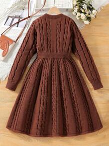 女童毛衣裙，圆领针织裙，时尚优雅可爱蝴蝶结泡泡袖套头裙