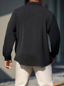 Manfinity Homme 大码男士休闲纯色长袖领衬衫，春秋季 - 黑色 - 查看 2