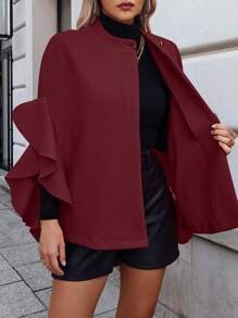 SHEIN Clasi Áo khoác tay cánh dơi rộng rãi màu trơn đơn giản cho nữ, mùa thu/đông - Màu Đỏ Sâu - Xem 3