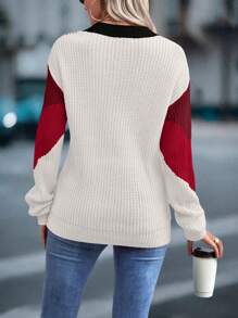女士撞色圆领落肩长袖休闲毛衣，秋冬 - 彩色 - 查看 2