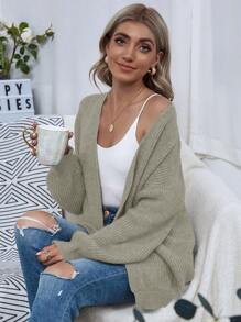 Chiquease 女士休闲纯色落肩宽松开衫 - 杏色 - 查看 5