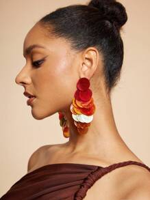 SHEIN BAE Llamativos pendientes con cuentas de uvas de colores y disco en forma de concha - Multicolor - Ver 3