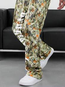 Manfinity Roughcore Men's Letter Print Drawstring Waist Loose Casual Sweatpants - Multicolor - View 7