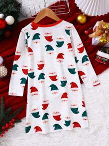 Young Girl' Christmas Pajamas Santa Claus Dress, Warm & Soft Fabric For Christmas Party And Family Gathering, Holiday Photo Shoot - Multicolor - View 2