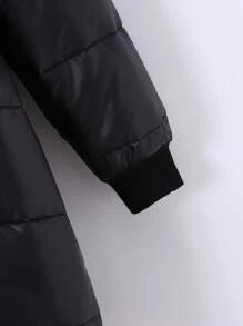 SHEIN Áo khoác dài lót nhiệt ấm áp có mũ trùm đầu giản dị tối giản cho bé gái tuổi mới lớn - màu đen - Xem 5