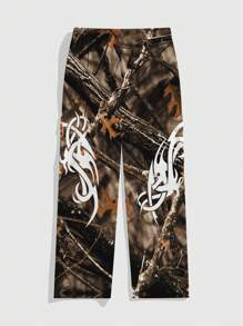 ROMWE MEN Street Life 男士字母图案简约休闲长裤，日常穿着，适合狂欢