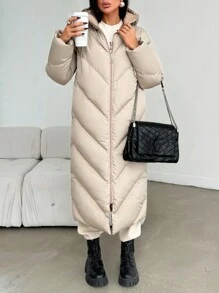 EURMUSE Women's Quilted Hooded Zip Up Stylish Padded Coat - Beige - View 5