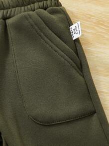 SHEIN 3 件装男童休闲运动街头保暖加厚图案印花下装，适合户外、秋冬季