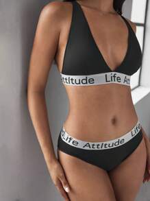 EasyFave Conjunto de lencería impresa simple para mujer
