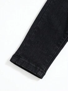 SHEIN Tween Boys Distressed Pockets Zipper Casual All-Match Straight Leg Jeans - Black - View 5