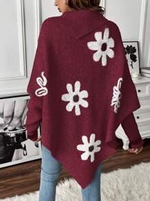 Chiquease Floral Print Asymmetric Hem Stand Collar Long Sleeve Sweater