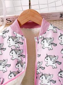 SHEIN Young Girl 4-7 Years Old Girls' Purple Jacket With Cute Pegasus Pattern, Lively And Charming. - Purple - View 6