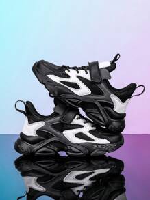 Teenager Jungen Lässig Sneaker mit niedrigem Schaft, farblich abgestimmte altmodische Chunky Sneaker mit verstellbarem Klettverschluss für einfaches An- und Ausziehen, geeignet für den täglichen Gebrauch und den Campus, bunte Herbst-/Wintersenker