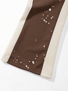 Manfinity EMRG 男士休闲街头风格字母印花撞色抽绳腰部宽松直筒运动裤，狂野风 - 咖啡棕 - 查看 6