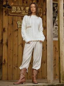 LanaWest LanaWest Damen Einfarbige Hose mit Pattentaschen, weite Passform mit Taper-Bein