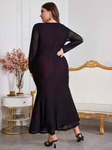 Modelyn Đầm ôm body ombre lưới co giãn cổ vuông thanh lịch dành cho phụ nữ ngoại cỡ, Đầm ôm body thanh lịch, dành cho tiệc tối/khách dự tiệc cưới/kỷ niệm - Nhiều màu - Xem 2