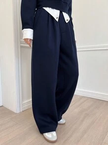 DAZY 女士休闲V领撞色拼接卫衣裤套装（2件套），秋季女装运动套装家居服套装