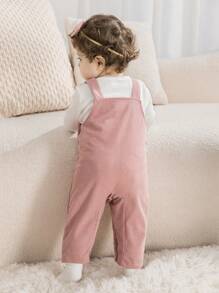 SHEIN Infant Girl 2pcs Set: Suspender Pants And Matching Top - Pink - View 2