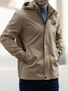 Manfinity Homme Men's Hooded Long Sleeve Fashion Zipper Casual Street Wear Jacket